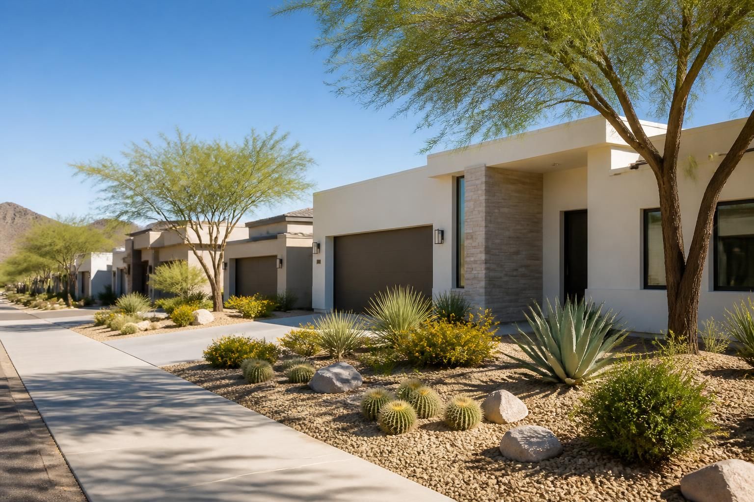 Modern Chandler suburb with clean homes and desert plants